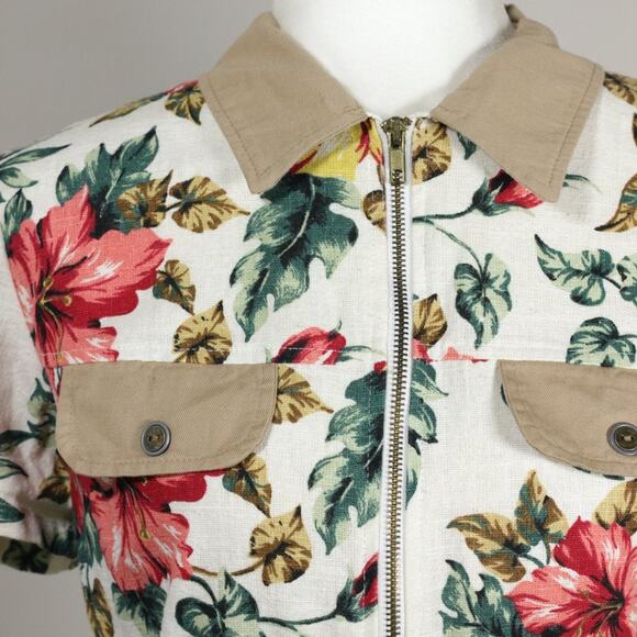 Vintage 1990s Enchanté Collection Floral Zip Up Collared Crop Top Medium - Picture 2 of 7